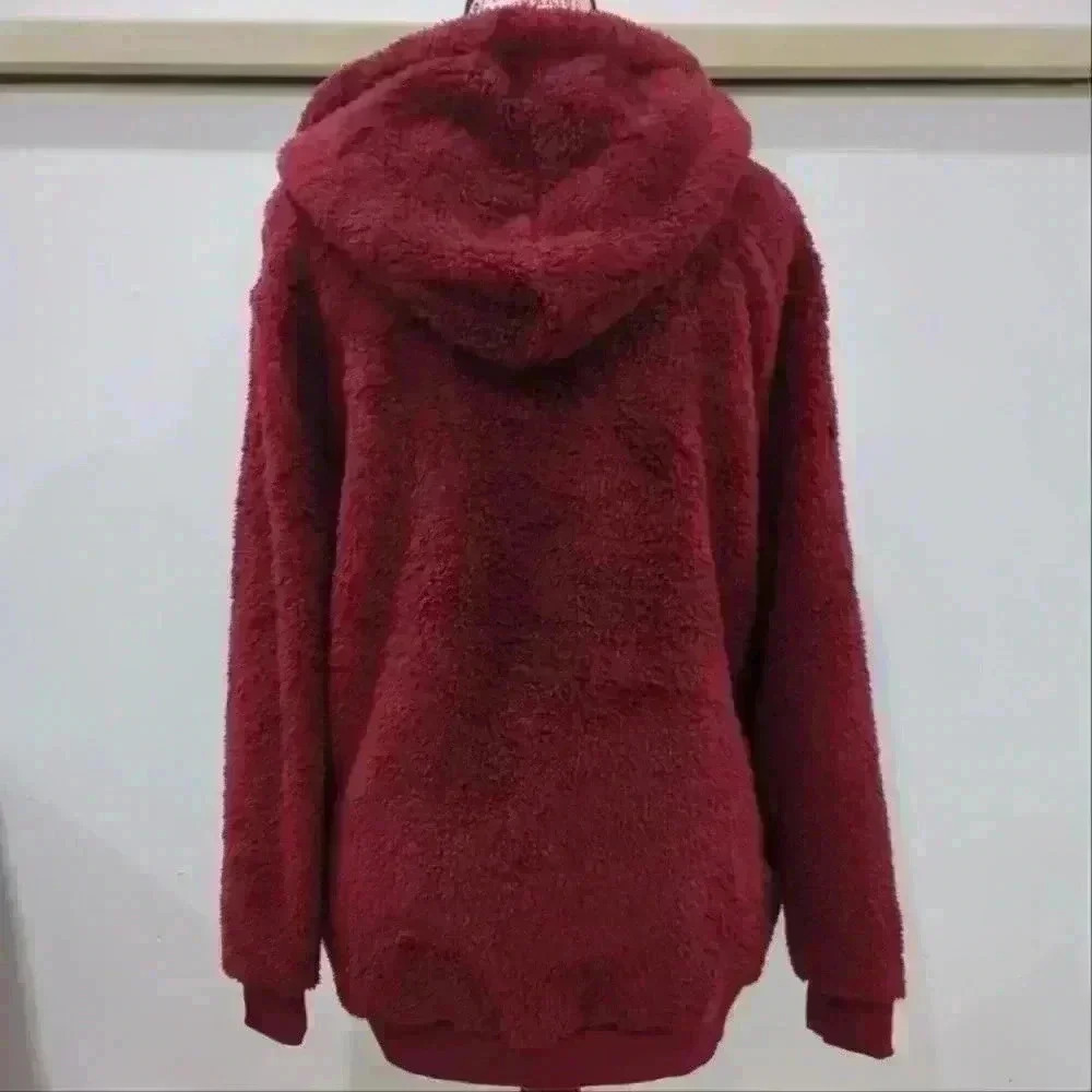 TEMOFON | Women's Burgundy Oversized Comfy Fleece Pullover Hoodie - Picture 6 of 6